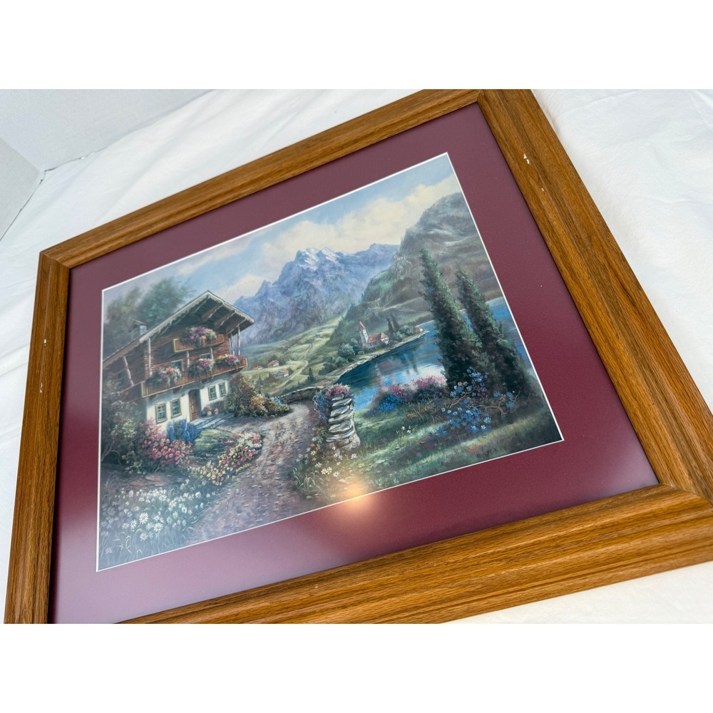 Vintage Granny Cottage Country Framed Print 2479/2480 Chalet Mountain Lake 23x19 - Picture 2 of 9